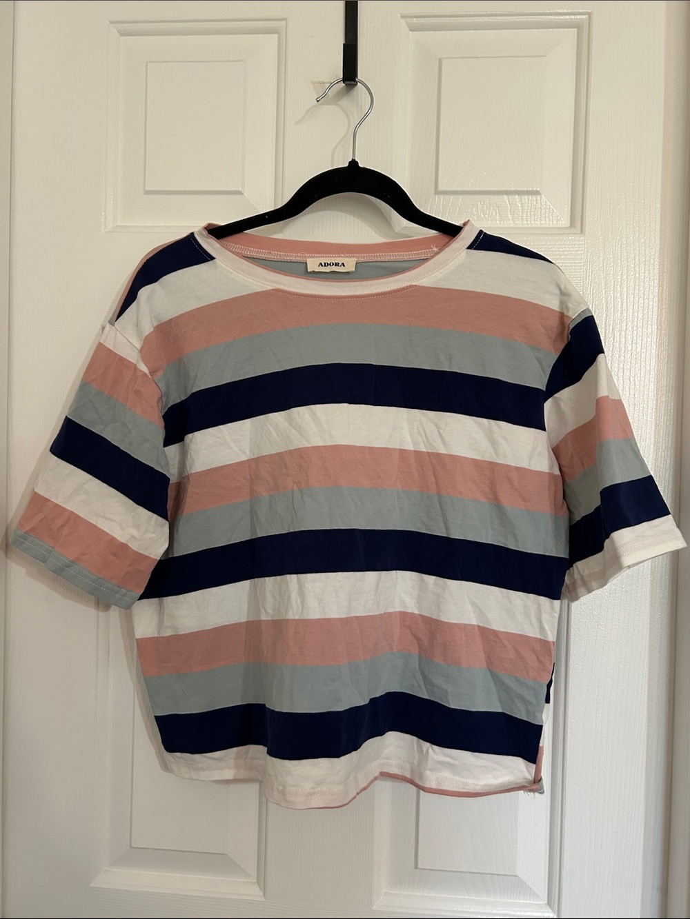 ADORA Navy, Blush Pink, Light Blue & White Striped Boxy Tee
